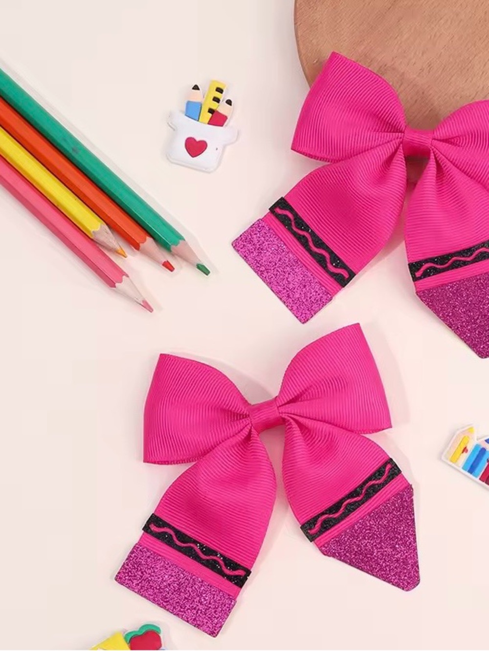 Bright Hot Pink Glitter Hair Bows - Set of 5